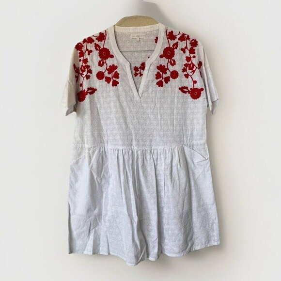 Next Beach Cover Up Kaftan Size Small White Red Floral Embroidered Print - Picture 1 of 7